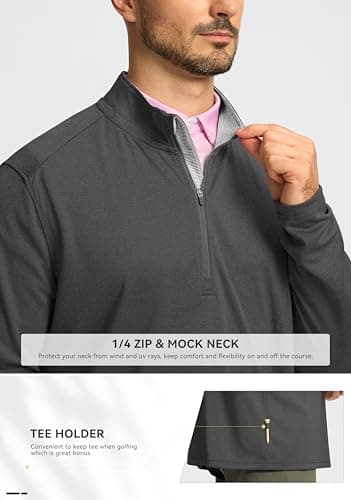 Obla Golf Quarter Zip Pullover for Men Mock Neck Sweatshirt Lightweight Sun Protection Men's Long Sleeve Golf Shirt (Charcoal Black Melange_XXXL) - Thumbnail 4