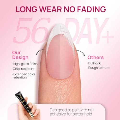 Krofaue French Tip Short Almond Nail Tips–Pink Matte White Tip Full Cover Press On Nails, 15 Sizes Almond Fake Nails for Nail Salon & Home DIY - Thumbnail 2