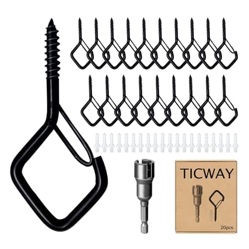 Ticway 20 PCS Q-Hanger Hooks for String Lights, Ceiling Hooks for Hanging Plants, Wind Chimes, Bird Feeders, Lanterns, Christmas Decorations (Square Hanger) Black - Image 1