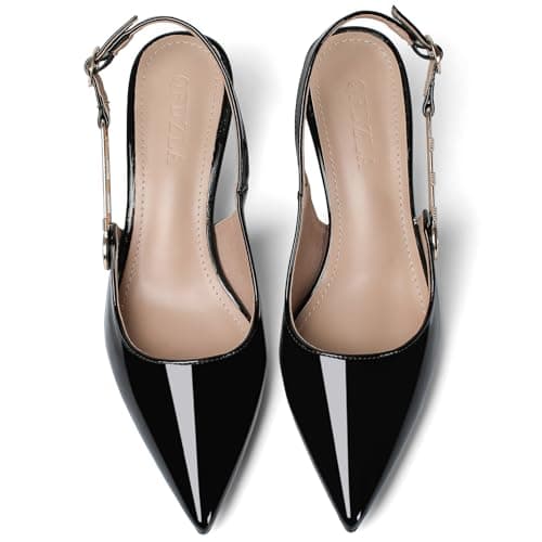 QFDZLA Women's Slingback Kitten Heels Closed Pointy Toe Elegant Dressy Wedding Party Dress Shoes Pumps for Women Black 5 - Thumbnail 5