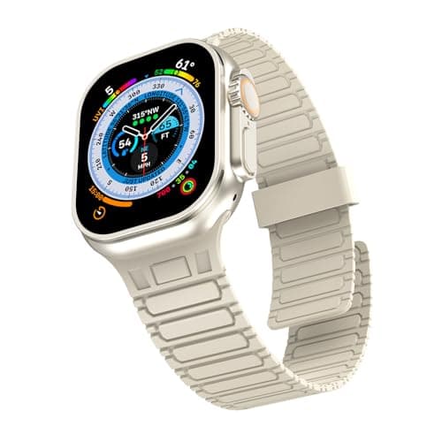 Magnetic watchband Compatible with Apple Watch Ultra 3/2/1 Band 49mm 46mm 45mm 44mm 42mm Sport Silicone Replacement Wristband Strong Magnet link for iWatch Series 11/10/9/8/7/6/5/4/3/2/1 SE 3/2/1,Starlight