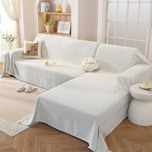 OstepDecor Sectional Couch Covers 2 Pieces, L Shaped Couch Cover, Sectional Sofa Cover Washable, Chaise Lounge Sofa Slipcovers Pet Furniture Protector for Dogs (71"x118"+71"x118", Beige)