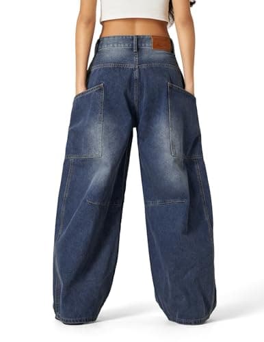 Aelfric Eden Mens Jeans Big Pocket Barrel Pants Loose Oversized Baggy Wide Leg Jean Casual Hip Hop Y2K Denim Pant Streetwear Blue 34 - Thumbnail 4