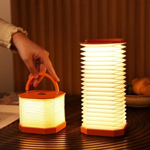 Ba suns Portable Paper Lamp,White Accordion Desk Lamp,Japanese Lanterns lamp for Home Decoration and Gift,Dimmable Bedside Lamp,1200mAh USB Powered Night Light for Bedroom,Office,Reading （Orange - Image 1
