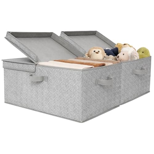 GRANNY SAYS Large Storage Bins with Lids, Decorative Storage Box for Shelves, Fabric Storage Bins Foldable, Storage Basket for Clothes, Keepsake Box, Jumbo, Gray, 2-Pack - Image 1