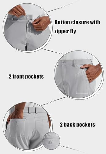 Men's Golf Pants 32" Classic Fit Quick Dry Lightweight Stretch Comfy Dress Work Business Casual Trousers for Men Clothing with Pockets, Light Grey, 33W x 32L - Thumbnail 3