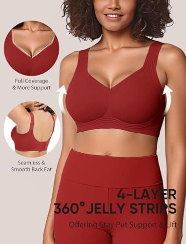 Easybunny Jelly Bras for Women Plus Size Minimizer No Underwire Supportive Full Coverage Wider Straps Seamless Tshirt Bra Red 4XL - Thumbnail 2