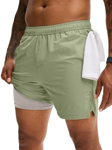 Comdecevis Running Shorts for Men 5 Inch Inseam Stretch Short Quick Dry Lightweight Shorts for Gym Athletic Board Sage Green M - Thumbnail 2
