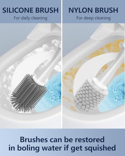 Electric Toilet Brush and Holder Set, Leebein 8 in 1 Electric Toilet Bowl Cleaning Kit with 8 Replaceable Brushes, Hard Nylon Brush and Soft Silicone Brush, 6 Refills Disposable Cleaner Brush - Thumbnail 3