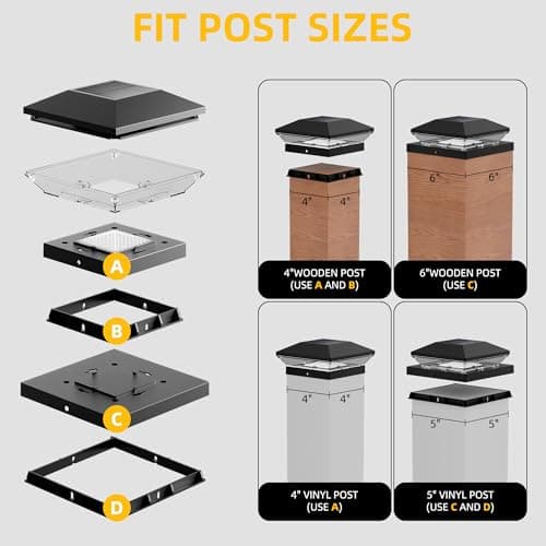 T-SUN Solar Post Cap Lights Outdoor 6 Pack, 2 Modes LED Fence Post Solar Lights Fit for 4x4 5x5 6x6 Vinyl/Wooden Posts, Waterproof Deck Post Lights Solar Powered for Garden Patio Gate Porch - Thumbnail 2