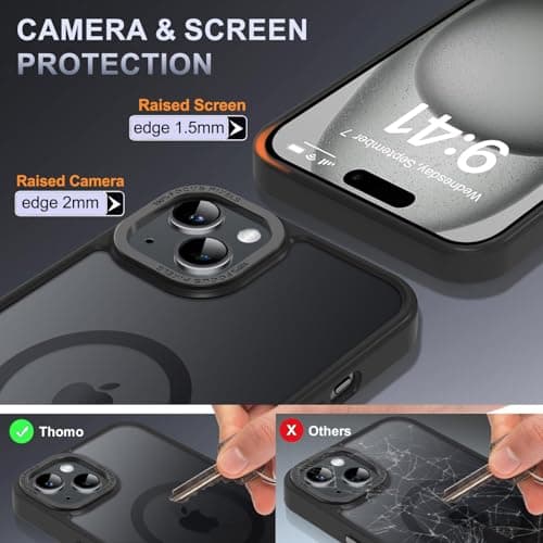 Thomo Upgraded Magnetic for iPhone 15 Plus Case [Compatible with Magsafe] [Mil-Grade Protection], Pocket-Friendly, Slim Translucent Phone Case Cover for iPhone 15 Plus 6.7", Black - Thumbnail 6