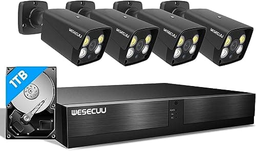 4K Security Camera System, 4pcs 2K PoE Wired Turret Cameras with Human Detection and 2 Way Talk, Color Night Vision, 8MP 4CH NVR with 1TB Hard Drive for 24/7 Local Recording, No Subscription (Black) - Image 1