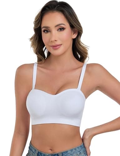 ANGOOL Strapless Bras for Women Wirefree Non-Slip Tube Top Invisible Bralette Seamless Padded Bandeau Bra, White, M - Thumbnail 5