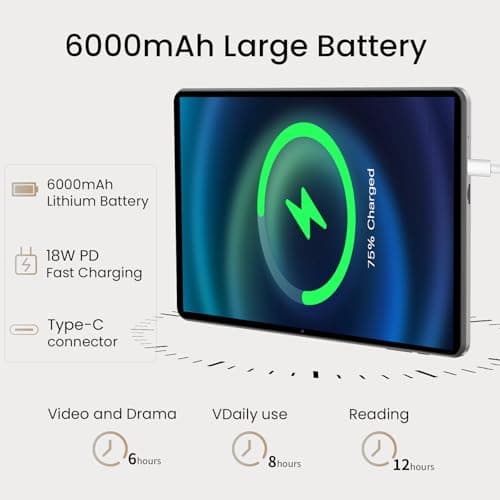 HUIHUANG 10.1 Inch Tablet, Android 15 Tablets 12GB(4+8) RAM / 64GB ROM / 1TB SD Card Expansion, 1280x800 IPS HD Touchscreen, 6000mAh Battery, Bluetooth 5.0, Dual Cameras, GMS, Dual Band WiFi, Black - Thumbnail 2