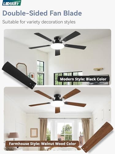 52 Inch Ceiling Fan with Lights and Remote, 30W 12" LED Panel Flush Mount Ceiling Fan, 6-Speed Quiet DC Motor Modern Low Profile Ceiling Fan with Reversible Blades for Bedroom, Living Room, Patio - Thumbnail 4