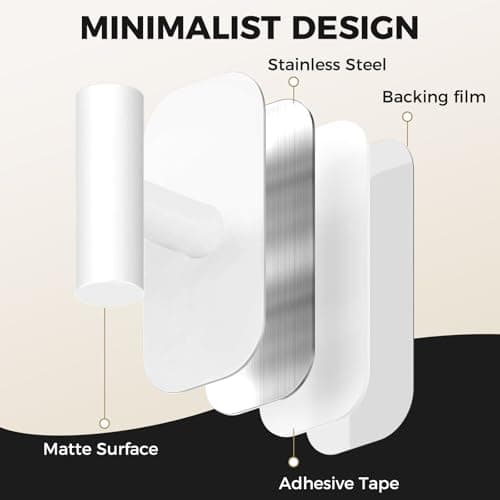 IMUMU Adhesive Towel Hooks for Shower,Waterproof Heavy Duty Bathroom Hooks,Wall Mounted Sticky Hangers for Coats/Aprons/Robes,No Drilling(White,2 Pack) - Thumbnail 4
