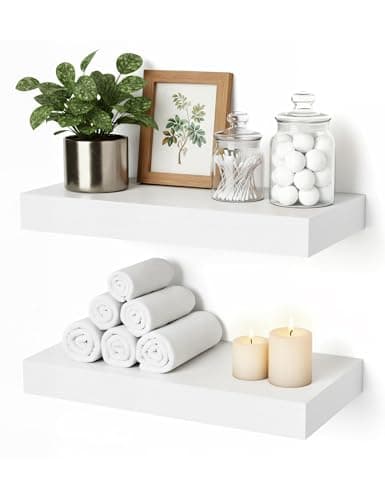 Mifurn Floating Shelves for Wall White Shelves Bathroom, Bedroom and Living Room, Wall Shelves & Book Shelf, Hanging Shelf, Modern Wooden Wall-Mounted Small Floating Shelf, 12x7x1.5 in, Set of 2 - Image 1