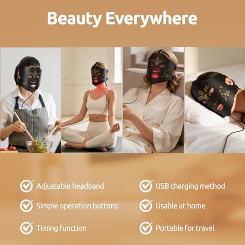 Red Light Therapy for Face, LED Face Mask Light Therapy, 4 Light Modes with NIR, Red & Blue LED Light Therapy USB-C, Remote Control Portable Led Mask for Home & Travel (Black) - Thumbnail 6