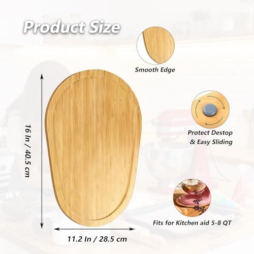 Bamboo Mixer Slider Compatible with KitchenAid 5-8 Qt Bowl Lift Stand Mixer, Appliance Sliding Mat Accessories and Attachments for Kitchen Aid, Countertop Moving Tray - Thumbnail 6