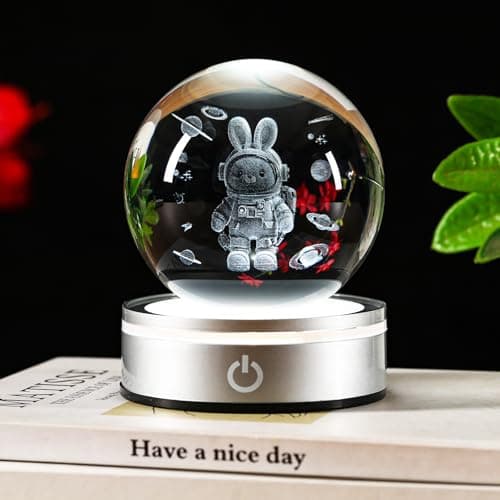 YummyCarrot Space Bunny 3D Crystal Ball Night Light Gifts for Kids, Ideal Birthday Gift, Easter Bunny Decor Desk Astronaut Toys Crystal Ball Lamp - Thumbnail 5