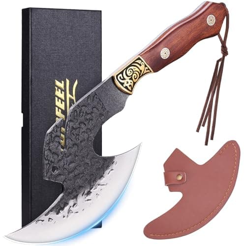 Topfeel Hand Forged Viking Knife 6.2" Meat Cleaver with Sheath, Chinese Kitchen Axe Boning Knife for Meat Cutting, High Carbon Steel Butcher Knife Home Outdoor BBQ Camping Birthday Gifts for Men Dad - Image 1