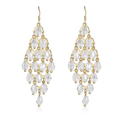 Kruckel Chandelier Earrings for Women, Gold Long Drop Dangle Earrings with Rhinestone Crystals, Hypoallergenic French Wire Jewelry for Wedding Party Prom Gift (Gold) - Image 1