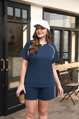 Summer Outfits for Womens Lounge sets Sweatsuits 2 Piece outift Matching Sets Loungewear Sets Woman Athleisure Workout Set Spring Outfits Short Set Beach Vacation Clothes Resort Wear Navy Blue L - Thumbnail 4