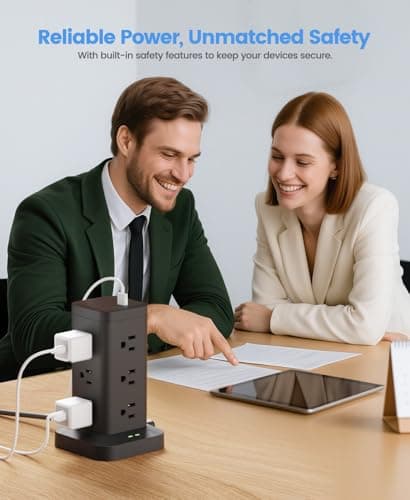 Tagzilo 15-in-1 Power Strip Tower with Surge Protector 1800J, Fast Charging Tower PD20W USB-C Ports with 12 AC Outlets, 9.8ft Extension Cord for Home Office Dorm Room, Black - Thumbnail 6