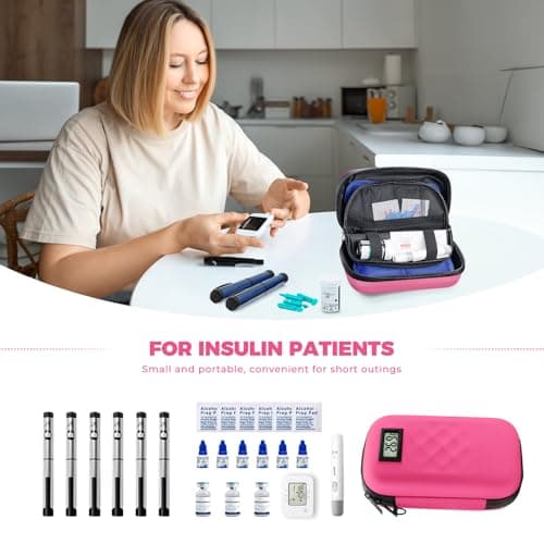 RecoverJoy TSA Approved Insulin Cooler Travel Case Diabetic Medication Bag With Thermometer Temperature Display Medication Diabetic Cooler Travel Medicine Organizer Bag for women & 2 Ice Pack-Rose red - Thumbnail 3
