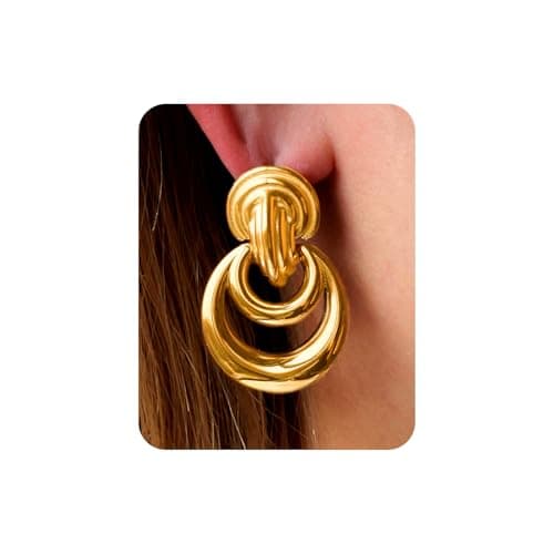 UANNEAU Gold Chunky Earrings for Women Trendy, 14K Gold Plated Dainty Blod Big Earrings Statement Minimalist Hypoallergenic Earrings Gifts for Her Mom - Image 1