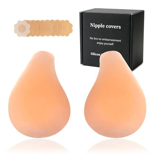 Women Nipple Covers Sticky Push up Adhesive Bra Ultra-Thin Added Lift Seamless Strapless Backless Wear Beige - Image 1