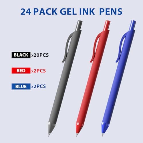 inkipen 24 Pcs Gel Pens,Black ink Pens,(0.7 mm) Fine Point Pen,Retractable Smooth Writing Pens for Journal,School Office Supplies - Thumbnail 2