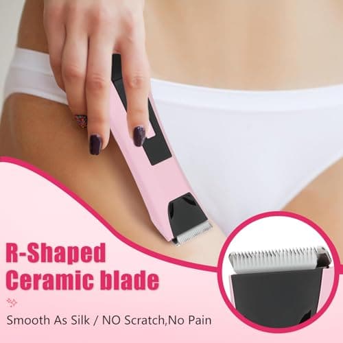 2-in-1 Bikini Trimmer for Women - Electric Razor & Pubic Hair Shaver with LED Light & Display, IPX7 Waterproof, USB-C Fast Charge, Travel Lock, Ceramic Blades for Body/Underarm/Leg, Painless Grooming - Thumbnail 2