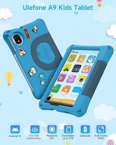 Ulefone Tab A9 Pro Kids Tablet, Advanced Parental Control & Gemini AI Learning, Android 15, 8.68" TÜV SÜD Eye Comfort Display, 5G WiFi/Dual SIM, Shockproof Case with Stylus & DIY Kit (Blue) - Thumbnail 2