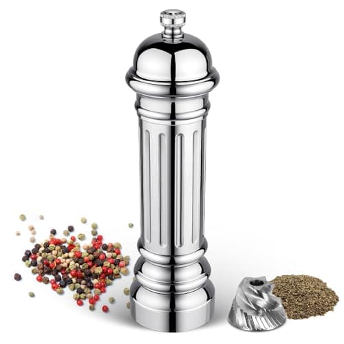 Aurevit Metal Pepper Grinder with Stainless Steel Core, Heavy Duty High Output Pepper Mill with Adjustable Coarseness, All-Metal Construction, Refillable (Silver) - Image 1