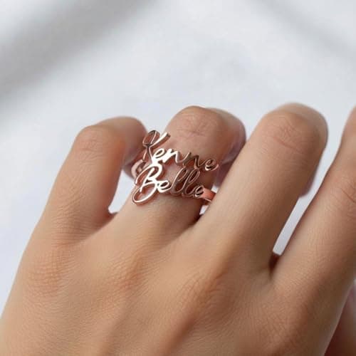 coobopet Custom Name Rings for Women Personalized 14K Gold Plated/Sterling Silver/Rose Gold Engraved Name Ring Customized Jewelry Gift Wedding Engagement Rings for Women Men Couples - Thumbnail 4
