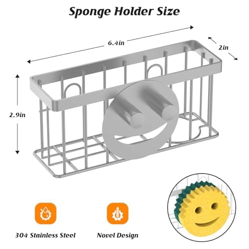 MURLONG Sponge Holder Smiley Face,Sink Caddy,Kitchen Organizer with 2 Suction Cups/1 Adhesive Strips,Designed for Sponge,Soap,Dish Brush,Scrubber - Gray - Thumbnail 2