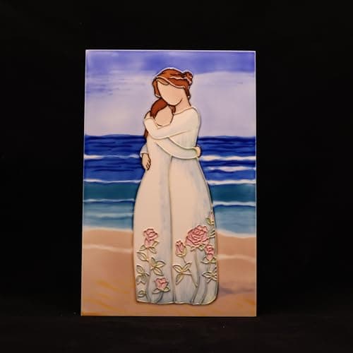 Kunibaka Gift for Daughter from Mom-Handmade 3D Embossed Ceramic Wall Art, Home Decor for Living Room & Tabletop, Birthday & Anniversary Present for New Mother Grandma. (Mother and Daughter) - Thumbnail 3