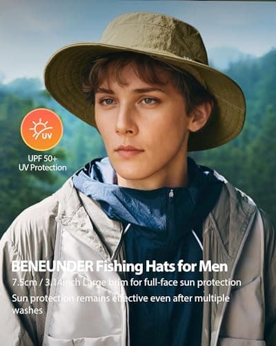 BENEUNDER Wide Brim Sun Hats for Men UPF50+ UV Protection Fishing Travel Outdoor Beach Vacation Hiking Green - Thumbnail 2