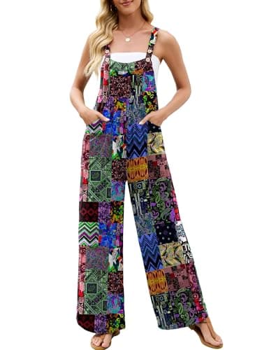 Heymoments Overalls Jumpsuits Rompers for Women Floral Medium Casual Maternity SummerComfy Ladies Loose Fit Dressy Wide Leg One Piece Sleeveless Grils Long Bib Baggy Pants with Pockets - Image 1