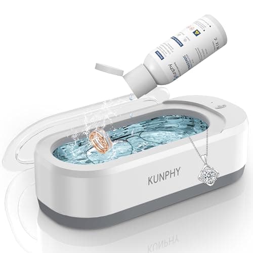 KUNPHY Jewelry Cleaner, 46KHZ, 12OZ Capacity, Ultrasonic Jewelry Cleaner with 50ml Solution, One-Touch Operation, Professional Ultrasonic Cleaner Idea for Silver, Gold Jewelry, Glasses, Rings, Diamond - Image 1