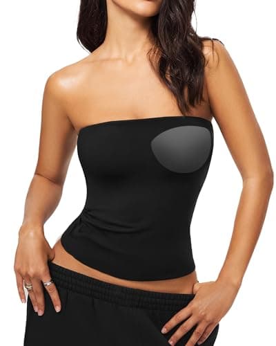 SuperArugoo Women's Strapless Tube Top with Built in Bra, Removable Pads, Non Slip Bandeau Crop Top for Summer Black - Image 1