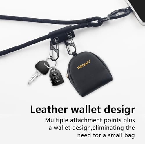 Febcraft Cell Phone Lanyard Crossbody,Anti Theft Phone Strap,with Steel Wire & Lock,Clip and Go Strap for Phone with Wallet Crossbody,Travel Essentials,Commuting,Daily Convenience,Black - Thumbnail 4