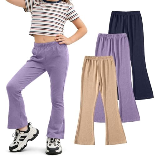 Felpur Girls Flare Leggings Kids High Waist Bell Bottom Pants Casual Leggings for Teen Girls Dark Blue/Purple/Khahi 8-9Year - Image 1