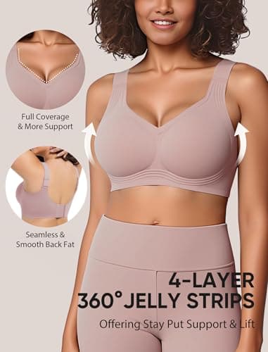 Easybunny Jelly Bras for Women Plus Size Minimizer No Underwire Supportive Full Coverage Wider Straps Seamless Tshirt Bra Pink XL - Thumbnail 2