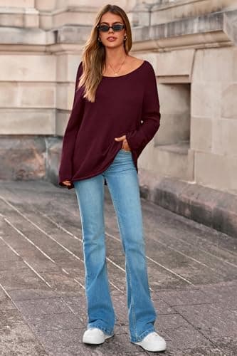 PRETTYGARDEN Women's Oversized Sweaters 2026 Casual Long Sleeve Scoop Neck Pullover Tops Loose Cozy Knit Spring Outfits(Burgundy,XX-Large) - Thumbnail 6