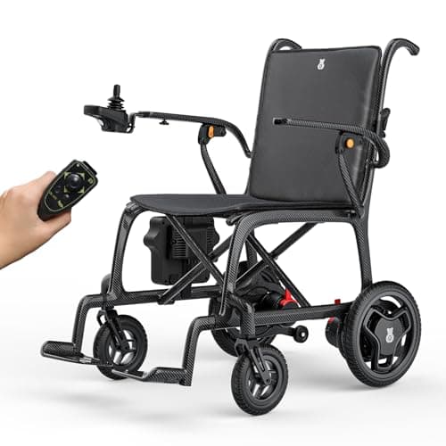 22lbs Lightest Folding Electric Wheelchair with Remote Control, 100% Carbon Fiber, Portable Electric Wheelchair for Adults, Lightweight Power Wheelchair with LED Light, Airline Approved for Travel - Image 1