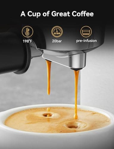 Neretva Espresso Machine 20 Bar, Super Compact Espresso Maker Stainless Steel Professional Coffee Machine Espresso with Power Steam & LED Display for Home Barista Latte and Cappuccino Maker-Silver - Thumbnail 4