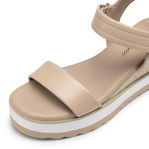 Athlefit Espadrille Wedge Sandals for Women, Open Toe Ankle Strap Low Wedge Heel Platform Sandals for Summer, Nude Size 7.5, SAPS2617W - Thumbnail 5