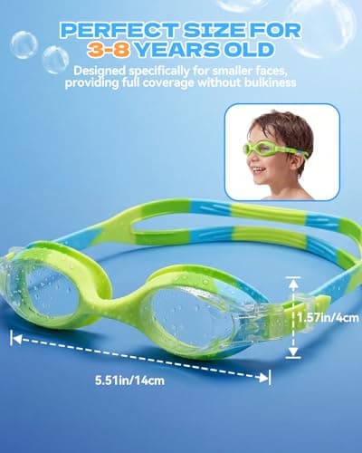 Aegend Swim Goggles for Kids Age 3-8 Anti-Fog Clear Vision Full Protection Goggles Perfect for Toddler Swimming (Green-1 Pack) - Thumbnail 6